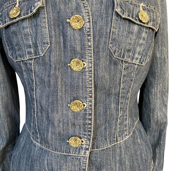 Vintage AMI Denim Fitted Y2K Peplum Jean Jacket Washed Blue Western Grunge 90s-M - Picture 5 of 11